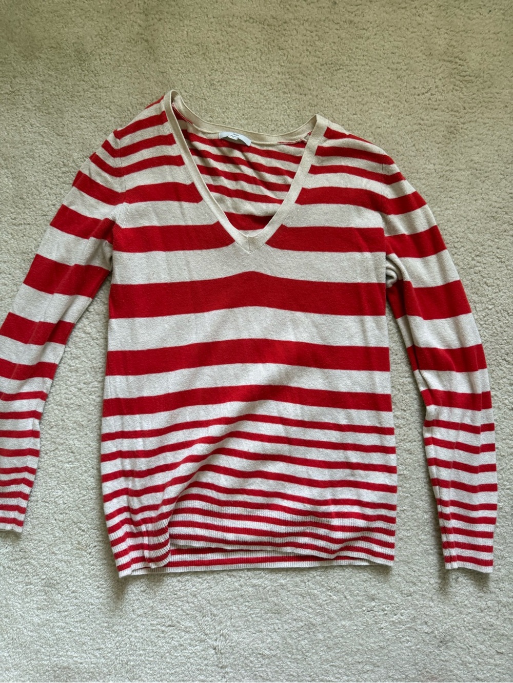 Vintage GAP Red/orange and Cream Striped V-Neck Sweater